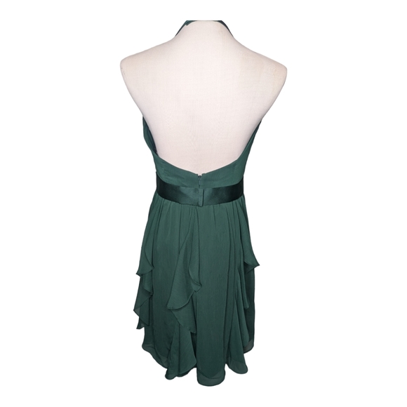 Vera Wang White emerald green ruffle belted bridesmaid prom formal dress EUC 8 - Picture 4 of 6